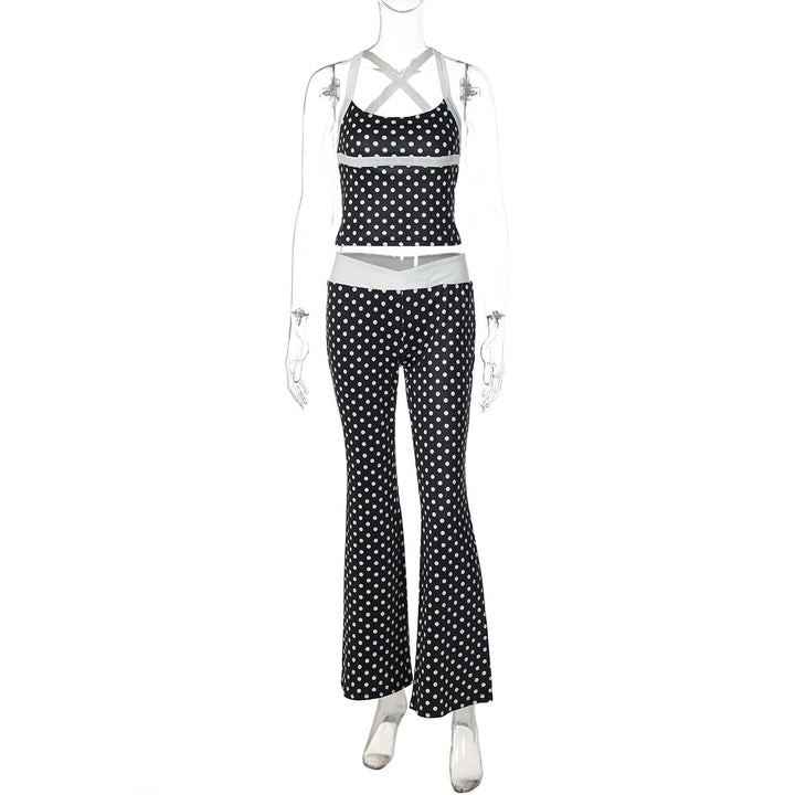 Damen Polka Dot Sportanzug mit cropped Oberteil und Flared Pants Drune