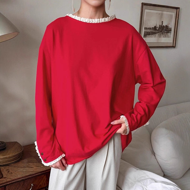 Damen eleganter Oversized-Pullover mit Rüschenärmeln Drune