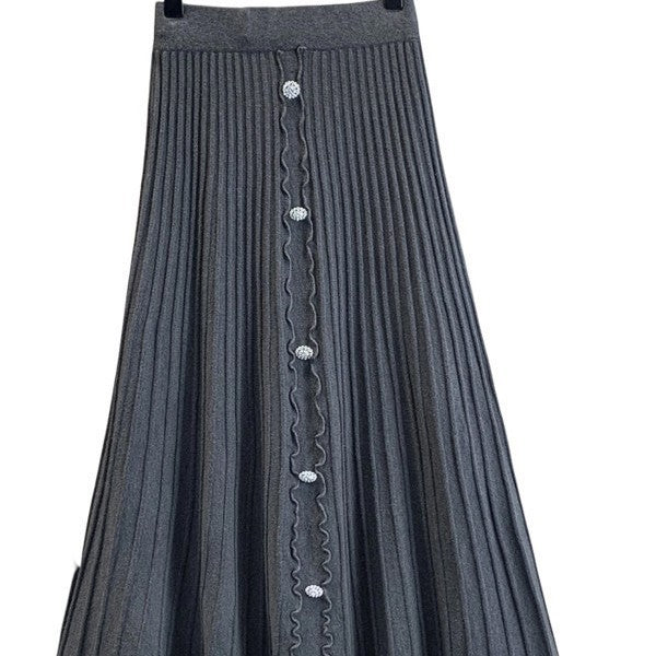 Damen Eleganter plissierter Maxirock mit Knopfdetails Drune
