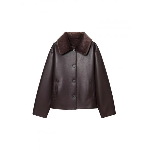 Damen Kurze Wende‑Lammfelljacke mit vollem Umlegekragen und warmer Teddyfütterung Drune