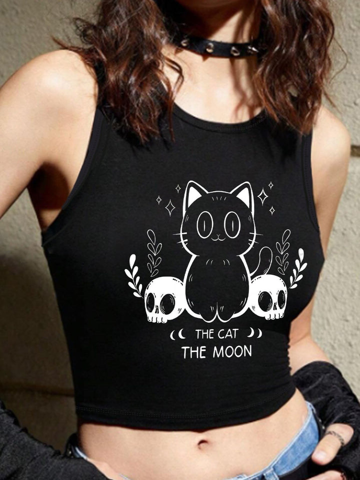 Damen Crop-Top mit modernem Grafikdruck und trendiger Schnalle Drune