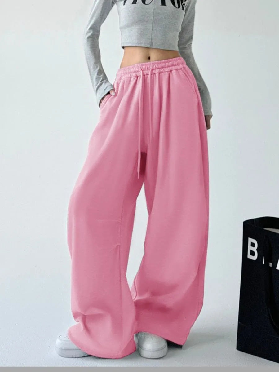 Damen nan weite taillenhohe Loungehose aus weichem Baumwollmix mit Tunnelzug und Seitentaschen Drune