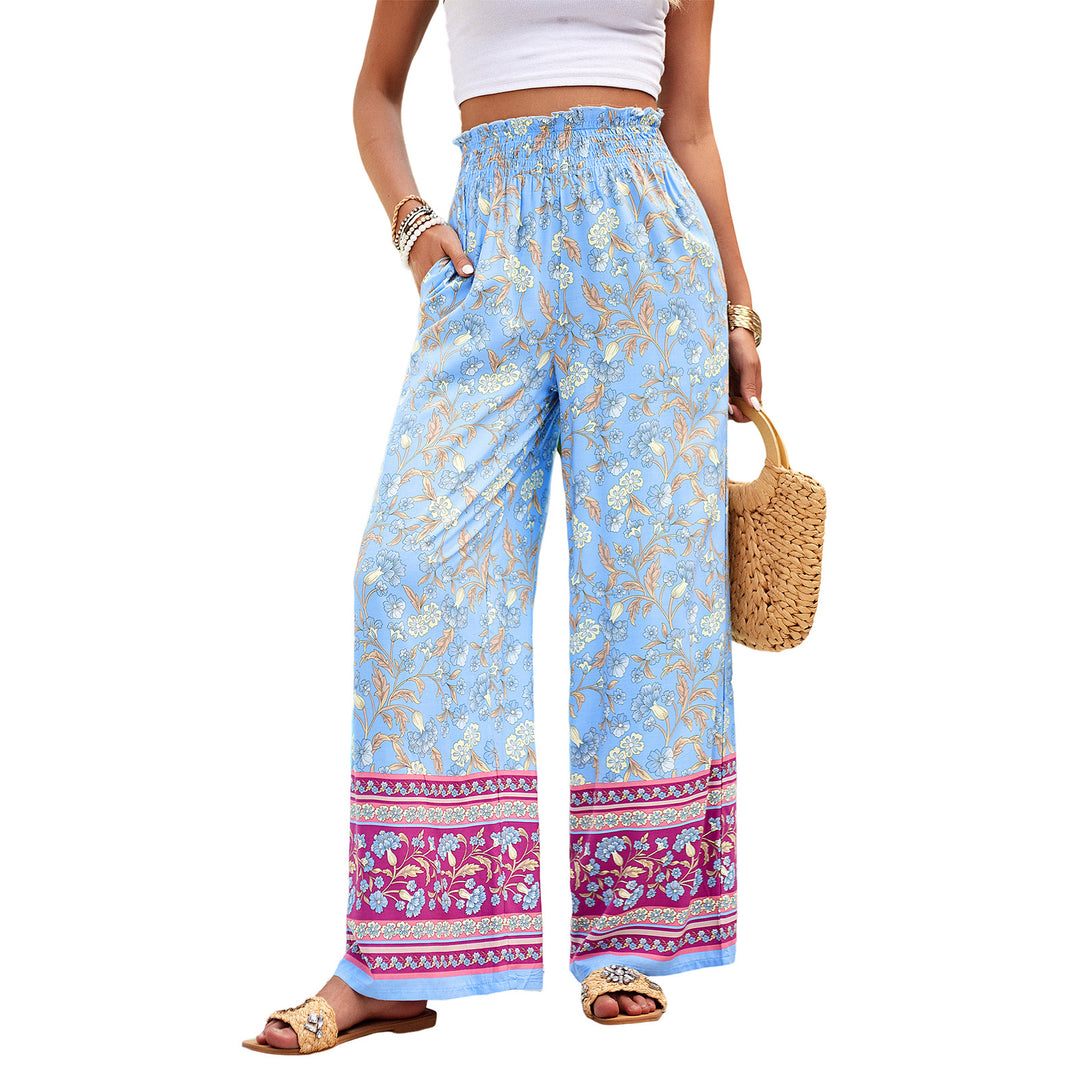 Damen Weite Sommerhose mit floralen Mustern und elastischem Bund Drune