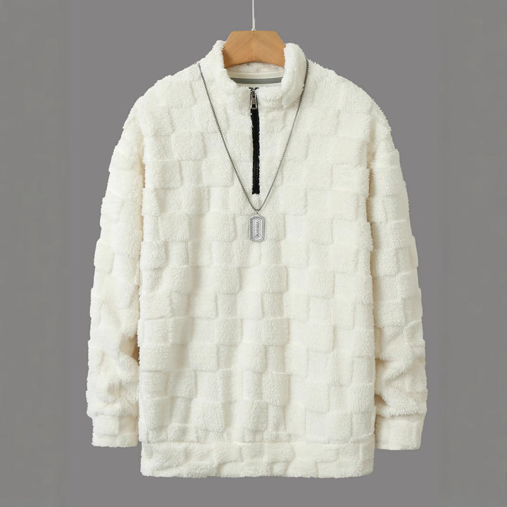 Herren karierter Sherpa-Halbzip-Pullover mit hohem Stehkragen und weicher Teddy-Fleece-Qualität Drune