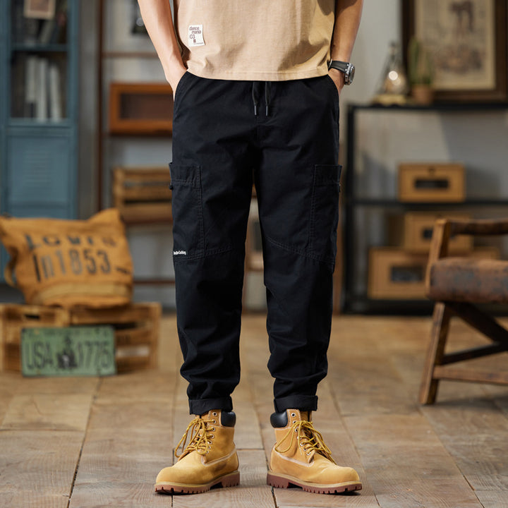 Herren Baumwoll-Twill Joggerhose im Tapered-Schnitt mit Tunnelzug und gekrempeltem Saum Drune