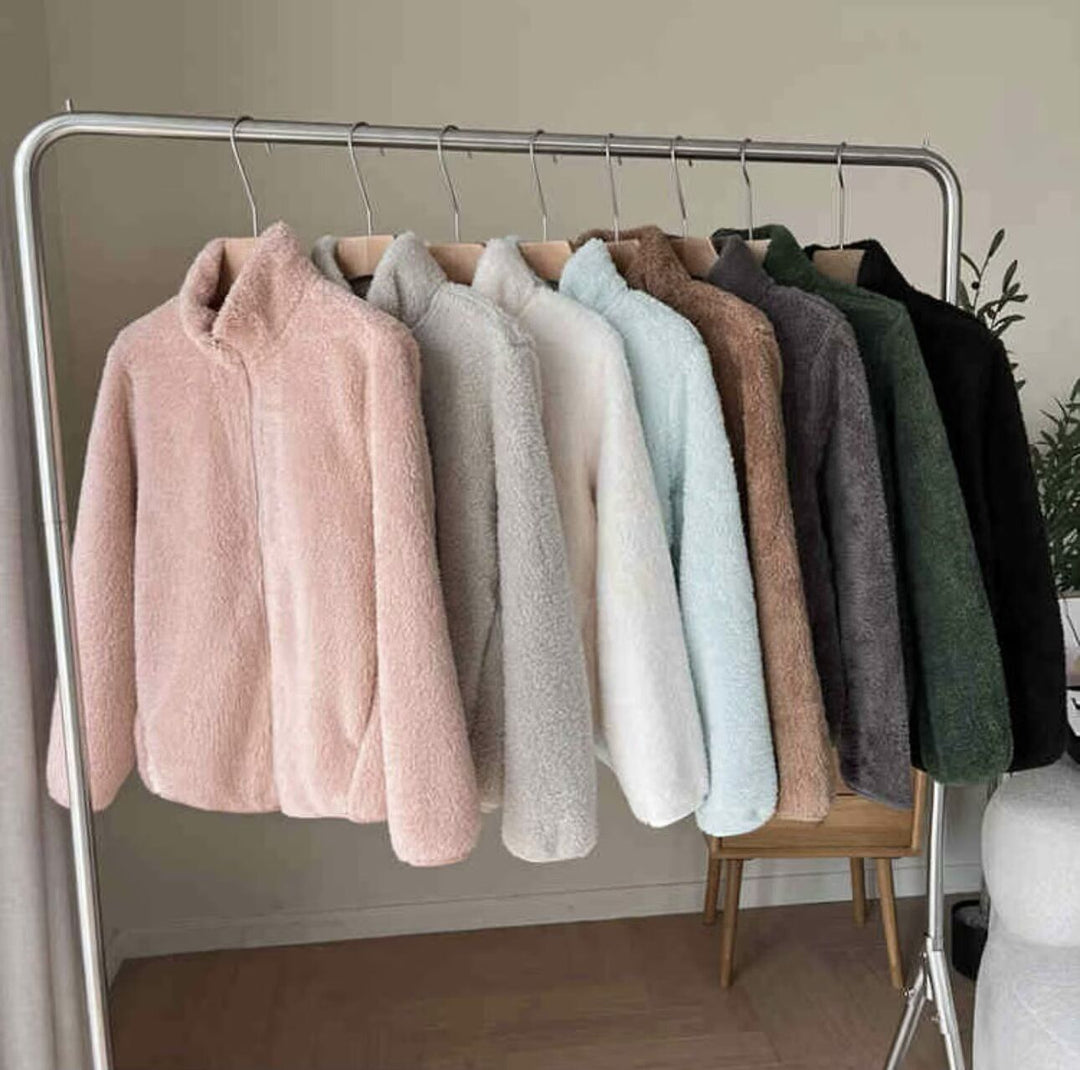 Damen Flauschige Fleecejacke mit hohem Kragen und Reißverschluss Drune