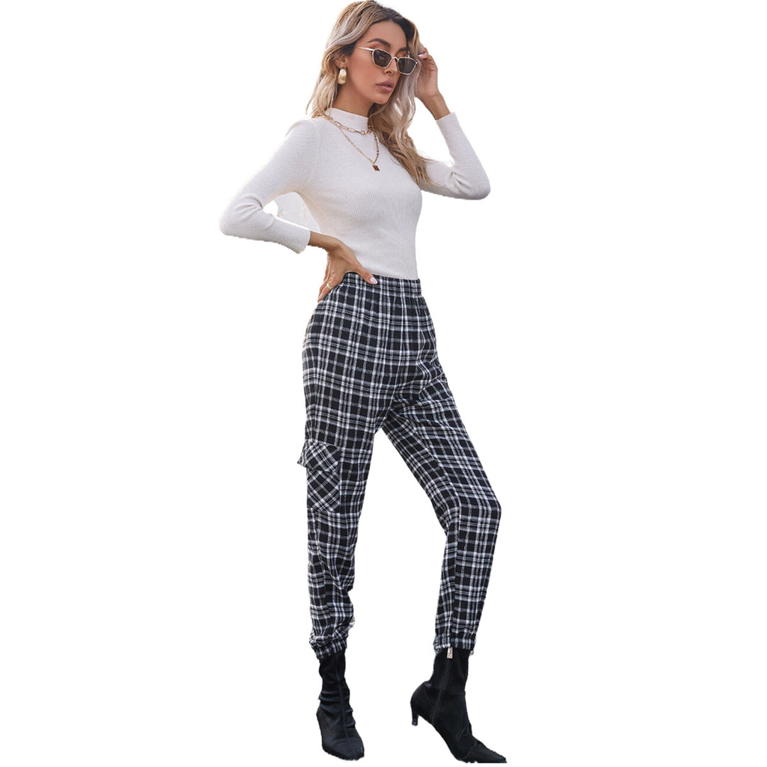 Damen lässige Karohose mit elastischem Bund und praktischen Seitentaschen Drune
