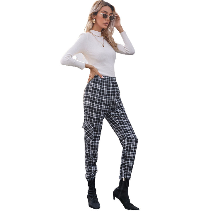 Damen lässige Karohose mit elastischem Bund und praktischen Seitentaschen Drune