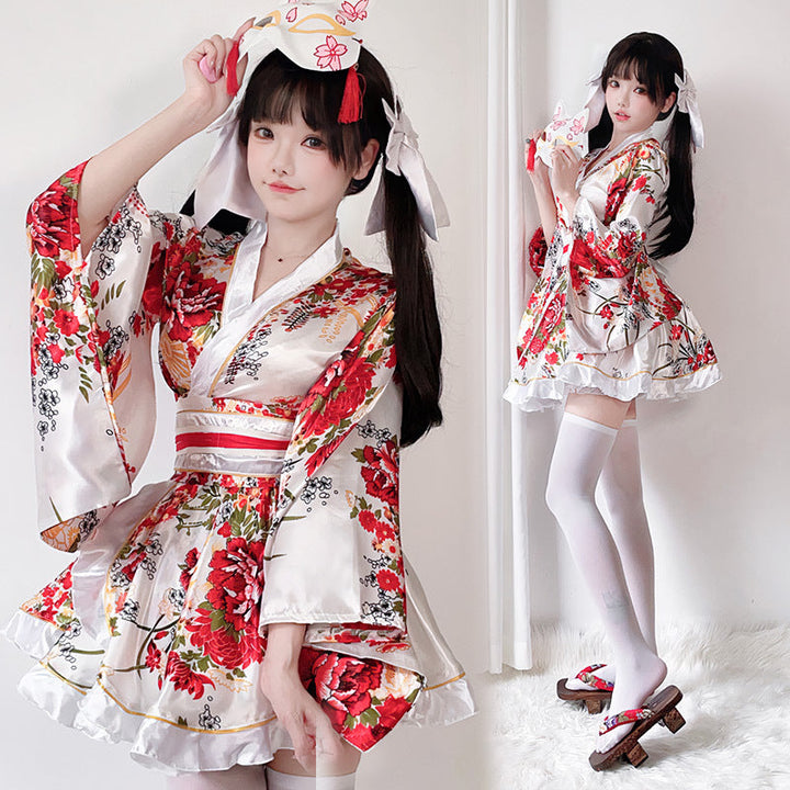 Damen traditionelles Kimono-Kleid mit fließendenÄrmeln und floralem Muster Drune