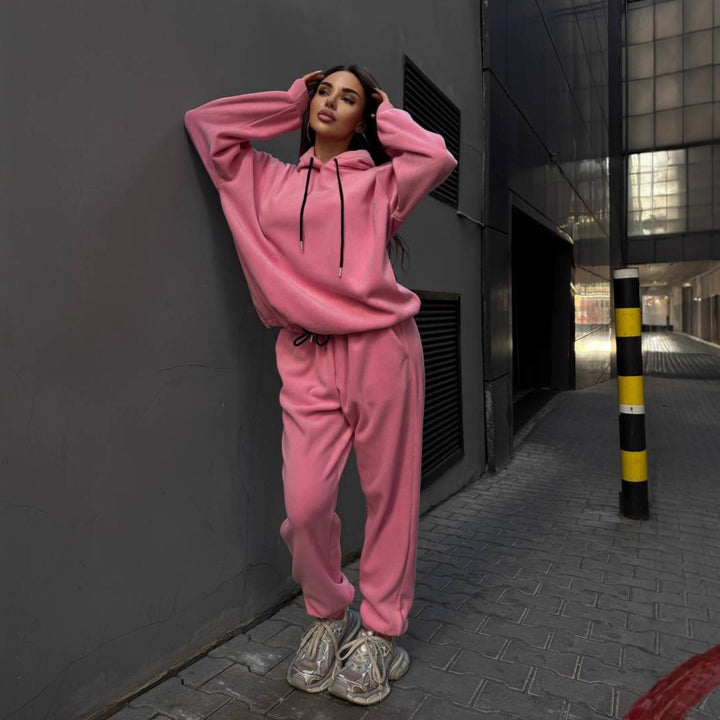 Damen kuscheliger Relaxed-Fit Sportanzug mit elastischem Bund und praktischen Taschen Drune