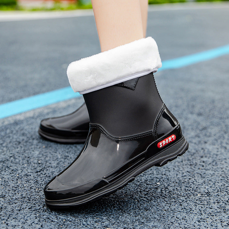 Damen Ankle‑Gummistiefel im Chelsea‑Stil mit glänzender Schutzschicht und griffiger Profilsohle Drune