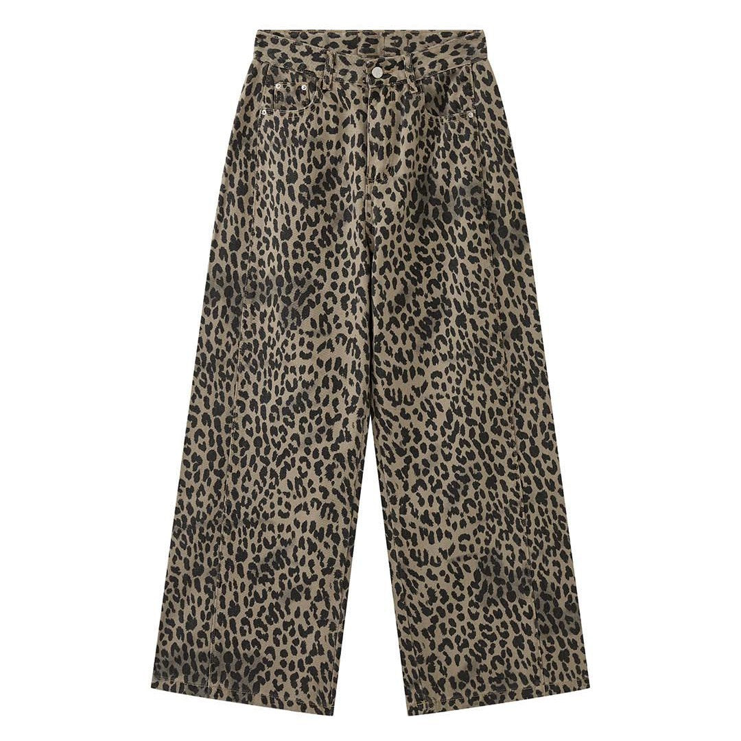 Damen Weite High‑Waist Palazzohose im Leoprint mit Relaxed‑Fit und hohem Bund Drune