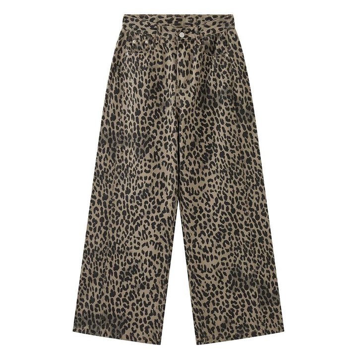 Damen Weite High‑Waist Palazzohose im Leoprint mit Relaxed‑Fit und hohem Bund Drune