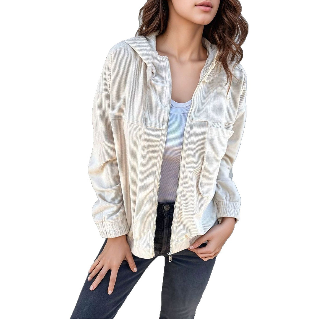 Damen Cord-Zipjacke mit Kapuze, Rippstruktur und Eingrifftaschen Drune