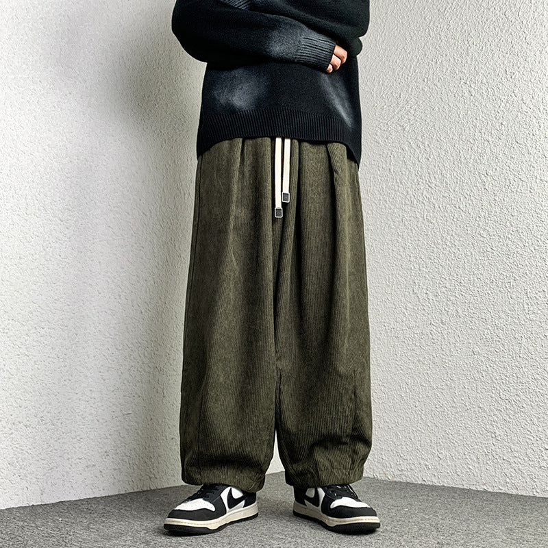 Unisex Extraweit geschnittene Cord-Loungehose mit Tunnelzug und elastischen Bündchen Drune