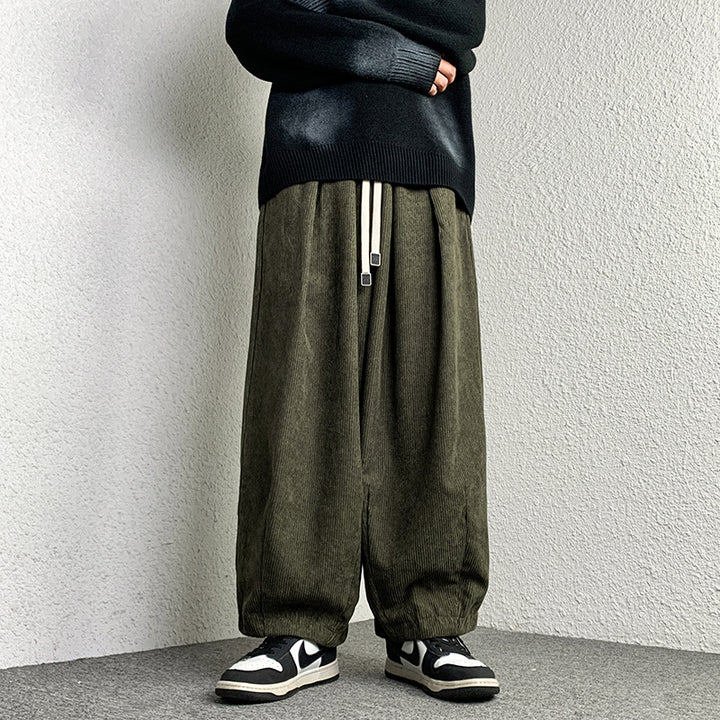 Unisex Extraweit geschnittene Cord-Loungehose mit Tunnelzug und elastischen Bündchen Drune