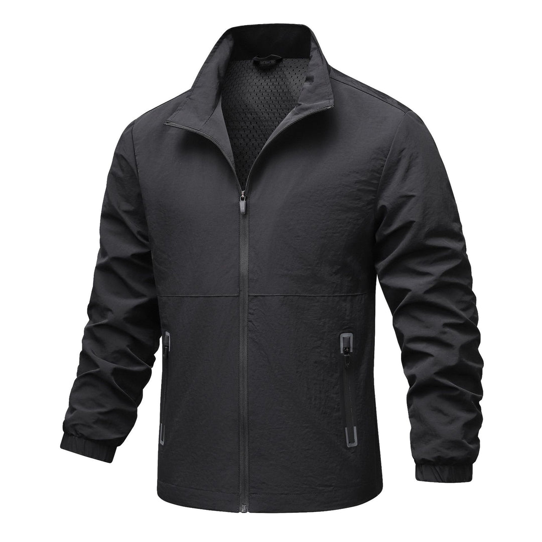 Herren leichte technische Windjacke mit Netzfutter, hohem Stehkragen und Reißverschlusstaschen Drune
