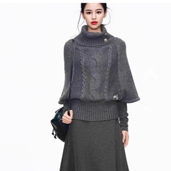 Damen Strickkleid mit voluminösen Ärmeln und elegantem Rollkragen Drune