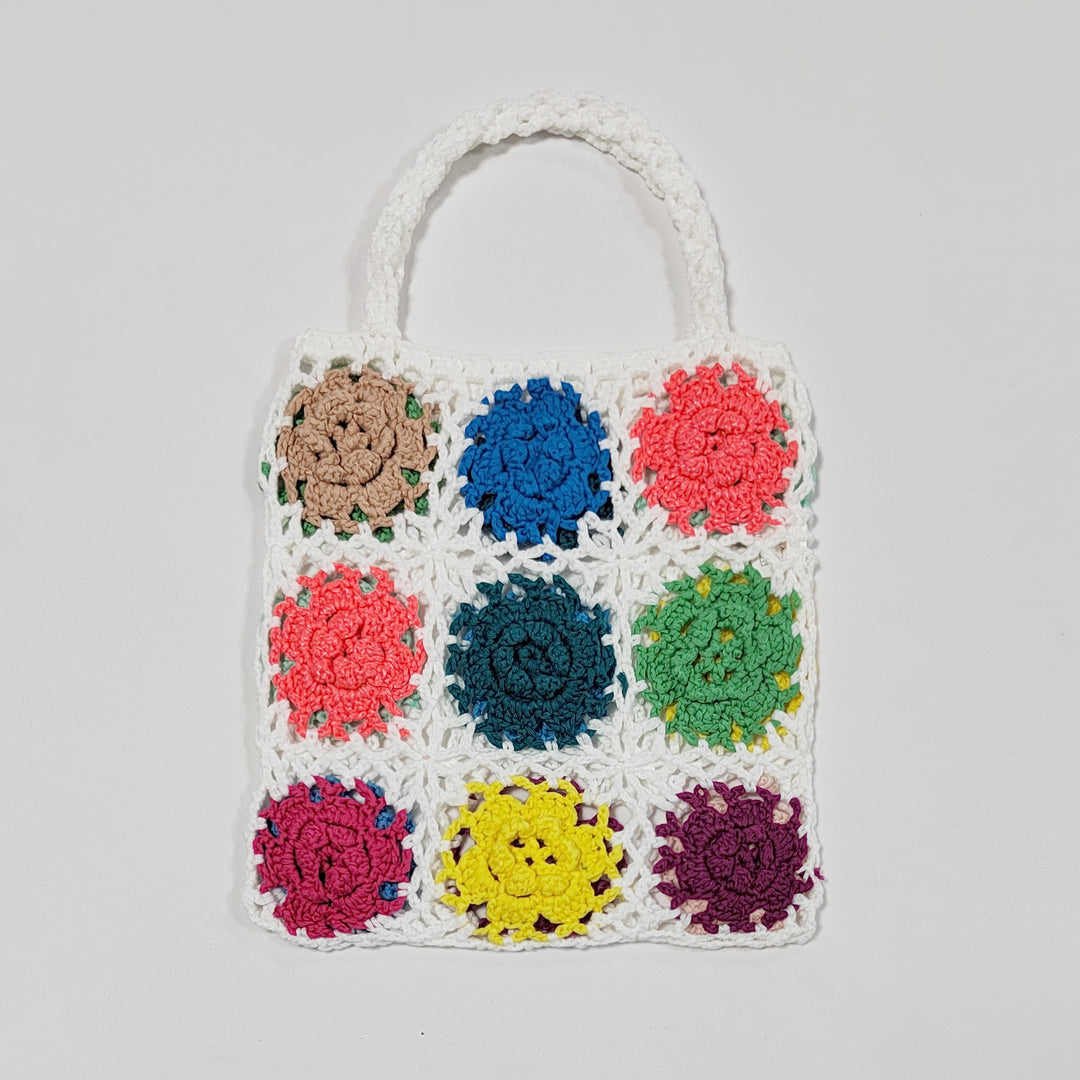 Damen gehäkelte Handtasche mit buntem Blumenmuster Drune