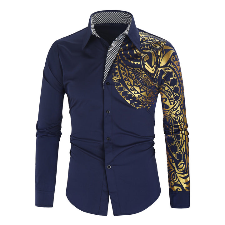 Herren Hemd mit asymmetrischem Tribal-Print, Slim-Fit und kontrastierter Innenblende Drune