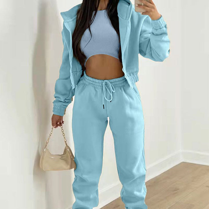Damen sporty cropped Hoodie und Jogginghose Set Drune