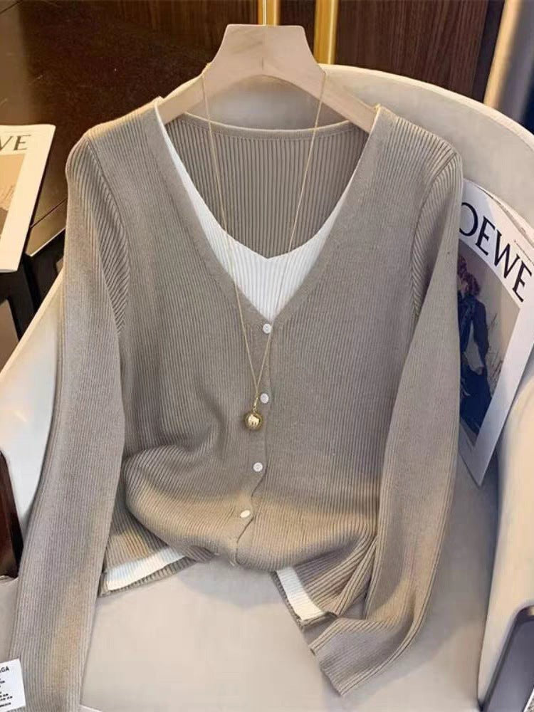 Damen lässige Strickjacke mit tiefem V-Ausschnitt und feiner Struktur Drune