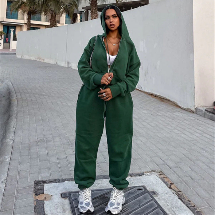 Damen lässiges Hoodie- und Jogginghosen-Set mit verstellbarem Bund Drune