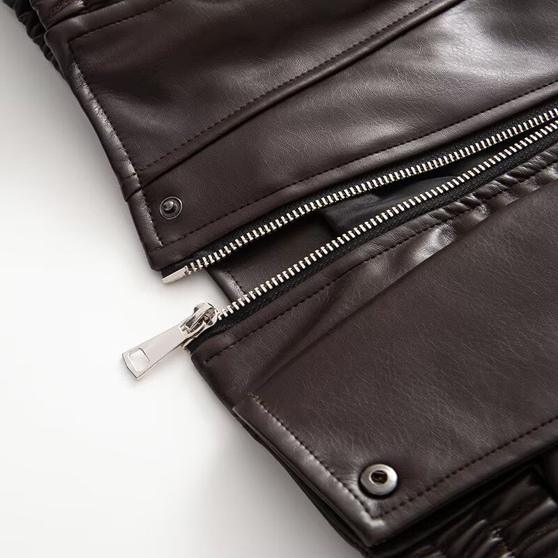 Damen Kunstlederjacke mit innovativem Design und praktischen Taschen Drune