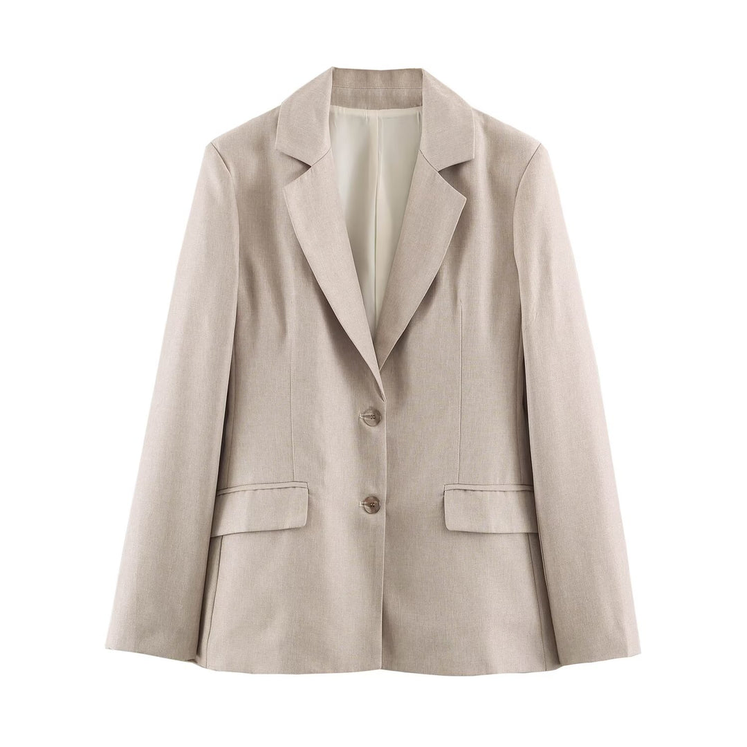 Damen Longline-Blazer im Leinen-Mix mit Reverskragen und Pattentaschen Drune