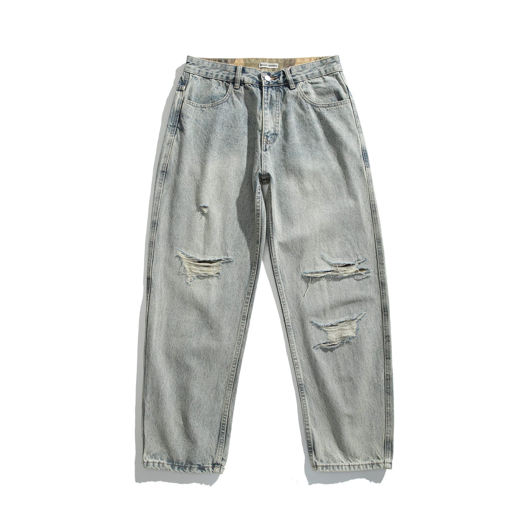 Damen High‑Waist Relaxed-Jeans mit Distressed-Details und tailliertem Knöchelabschluss Drune