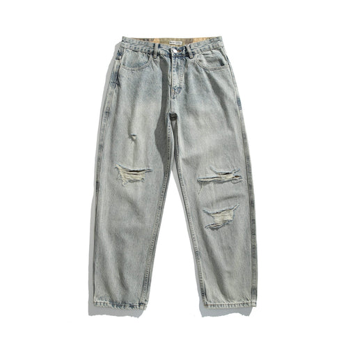 Damen High‑Waist Relaxed-Jeans mit Distressed-Details und tailliertem Knöchelabschluss Drune