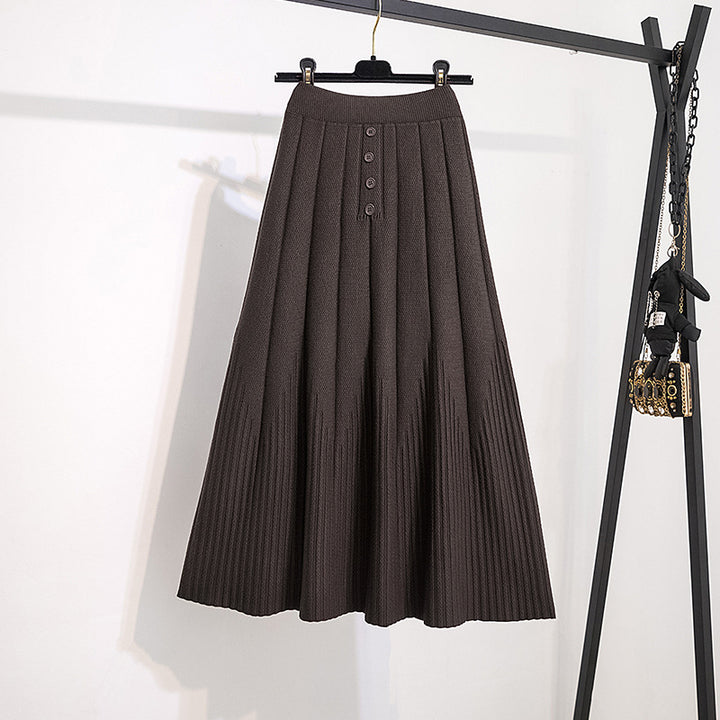 Damen Eleganter Plissee-Rock mit Knopfdetails Drune