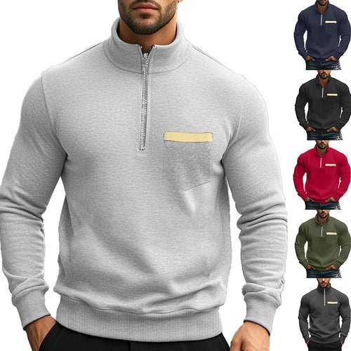 Herren nan angerauter Sweat-Halbzip mit kontrastiertem Innenkragen und elastischem Saum Drune