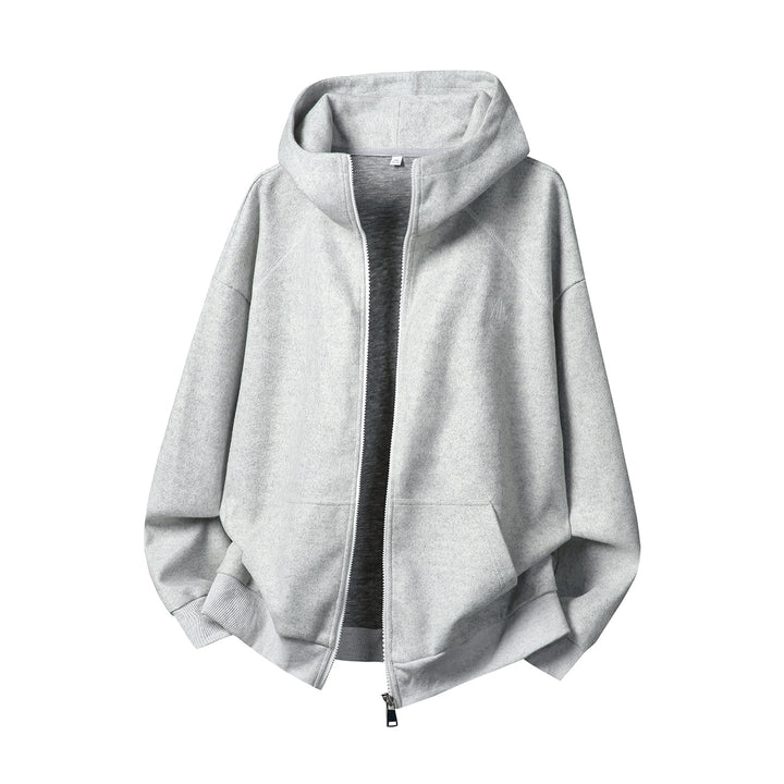 Unisex Oversize Kapuzen-Sweatjacke mit durchgehendem Reißverschluss und minimalistischer Bruststickerei Drune