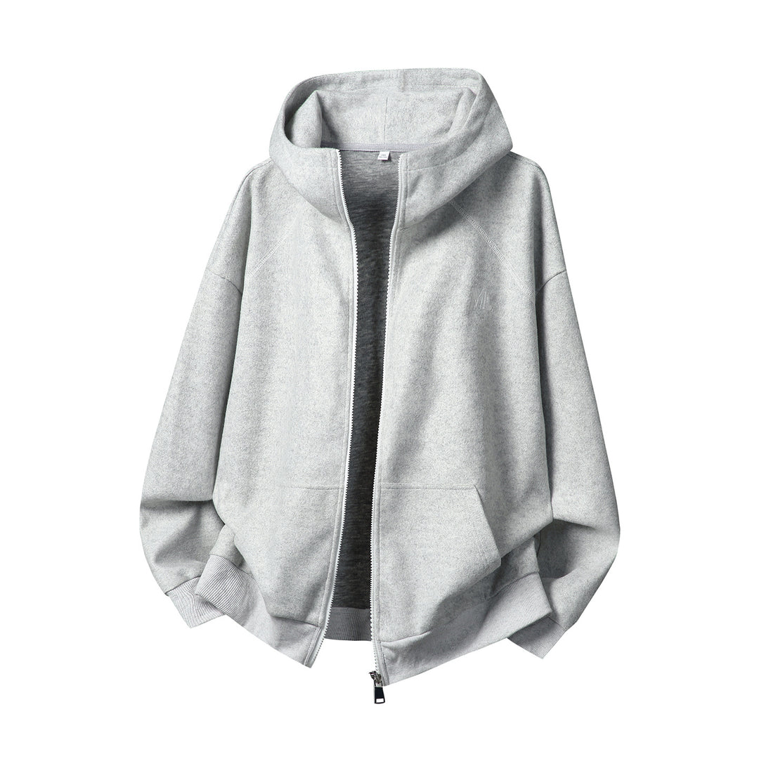 Unisex Oversize Kapuzenjacke mit durchgehendem Reißverschluss und minimaler Bruststickerei Drune