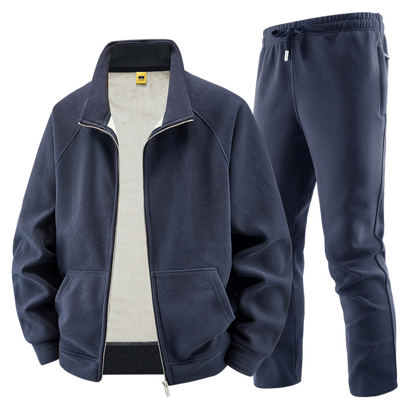 Herren Fleece-Trainingsset mit Stehkragen und Elastikbund Drune