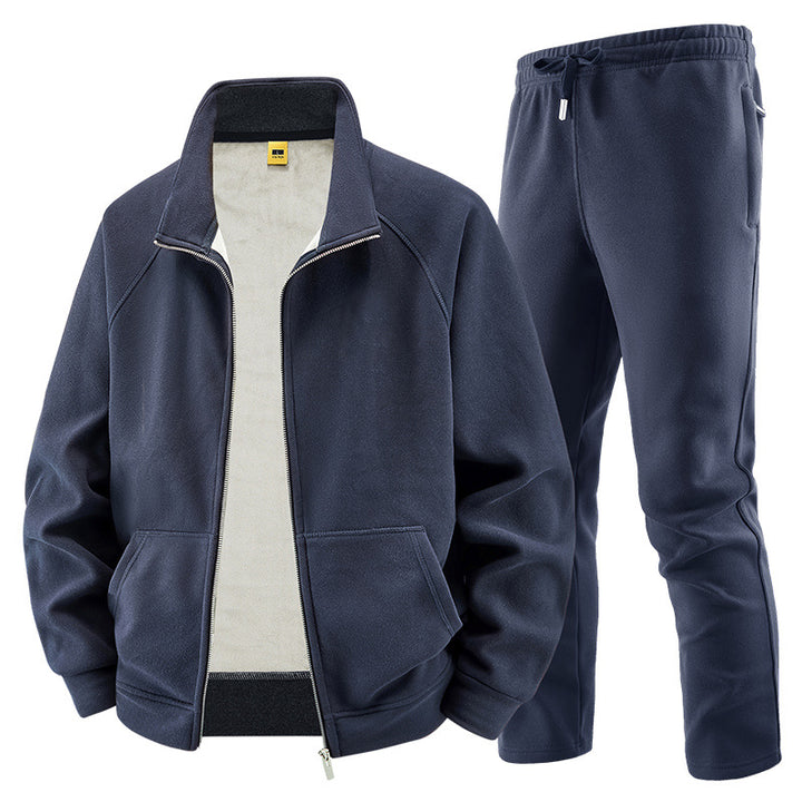 Herren Fleece-Trainingsset mit Stehkragen und Elastikbund Drune