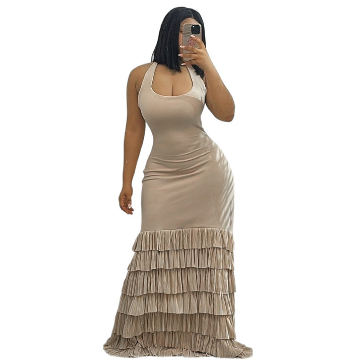Damen Maxikleid mit raffiniertem Volant und tailliertem Schnitt Drune