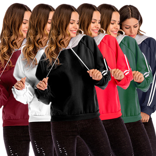 Damen modischer Kapuzenpullover mit kontrastierenden Ärmeln und lässigem Schnitt Drune