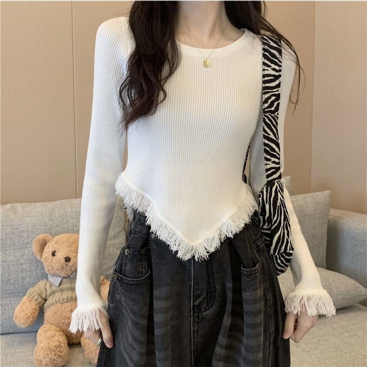 Damen Strickpullover mit Fransen Drune