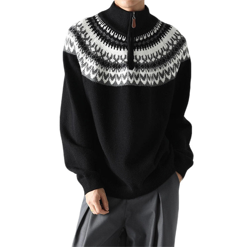 Herren Grobstrickpullover mit Stehkragen und Reißverschluss Drune