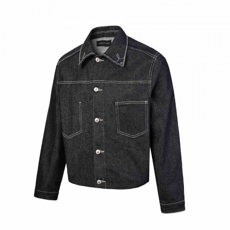 Herren Kastige Denimjacke mit kontrastierender Steppnaht und aufgesetzten Brusttaschen Drune