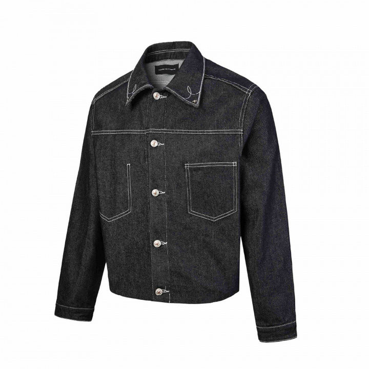 Herren Kastige Denimjacke mit kontrastierender Steppnaht und aufgesetzten Brusttaschen Drune