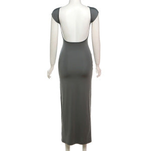 Damen Maxikleid mit tiefem Rückenausschnitt und figurbetontem Schnitt Drune