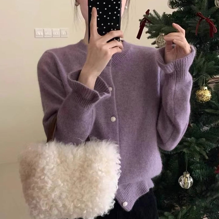 Damen Cozy Strickjacke mit Perlmuttknöpfen Drune