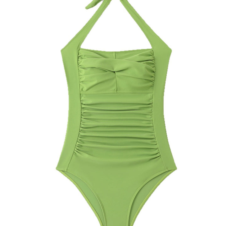 Damen Hochgeschlossener Badeanzug mit eleganten Raffung Drune