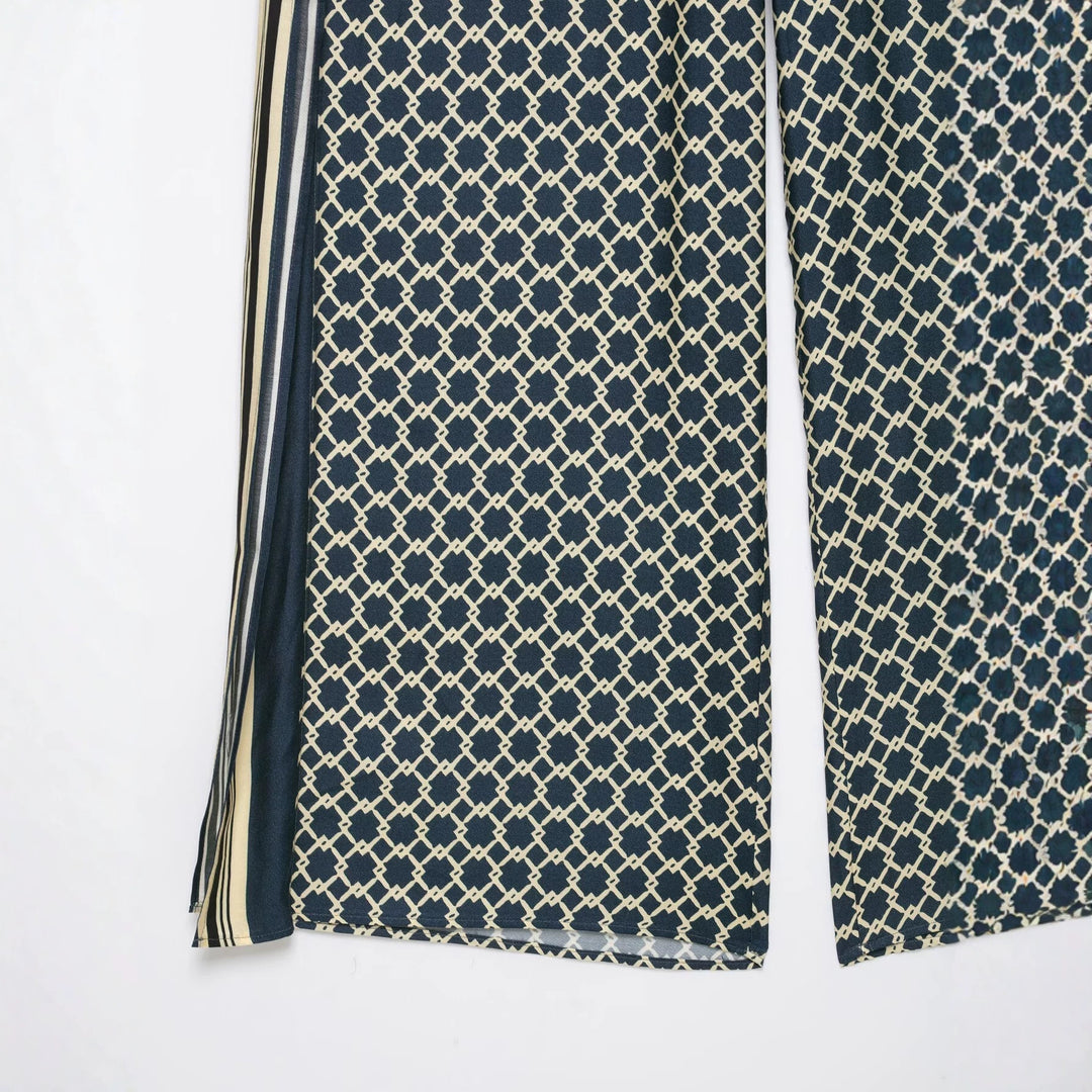 Damen Weite Palazzo‑Hose mit geometrischem Alloverprint und seitlichem Streifen Drune