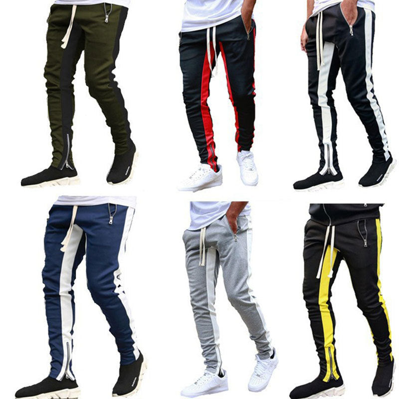 Herren nan schmale Jogginghose mit seitlichem Kontraststreifen, Kordelzug und Knöchelreißverschluss Drune