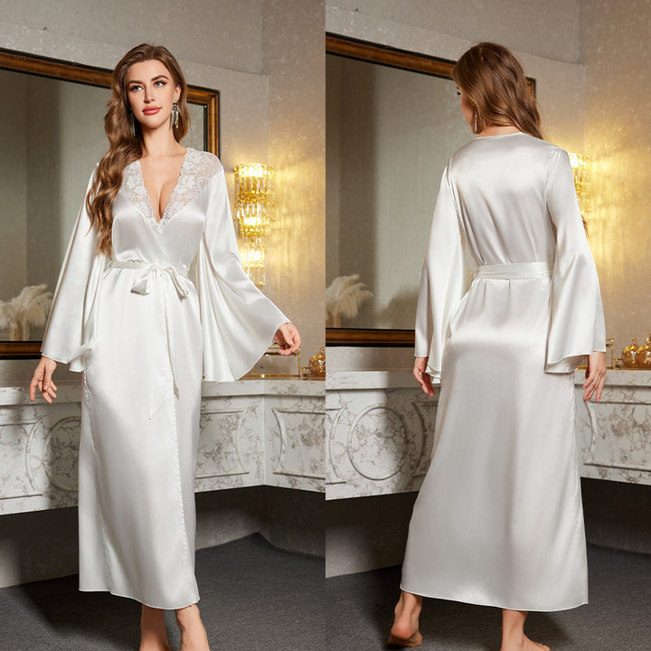 Damen Satin Kimono-Robe mit eleganten Spitzenverzierungen und weitem Schnitt Drune