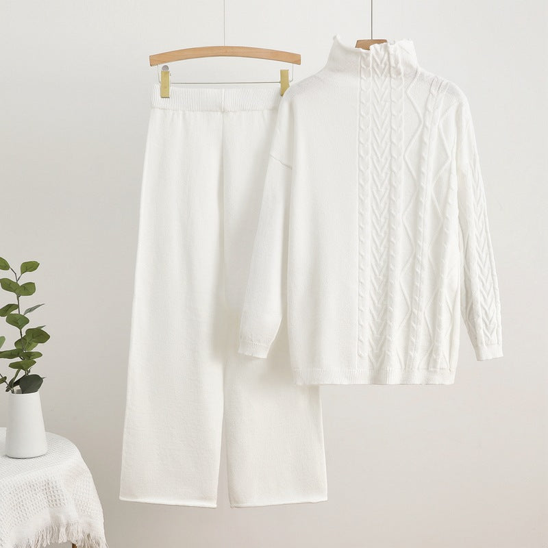 Damen gemütliches Strick-Loungewear-Set mit hochgeschlossenem Kragen Drune